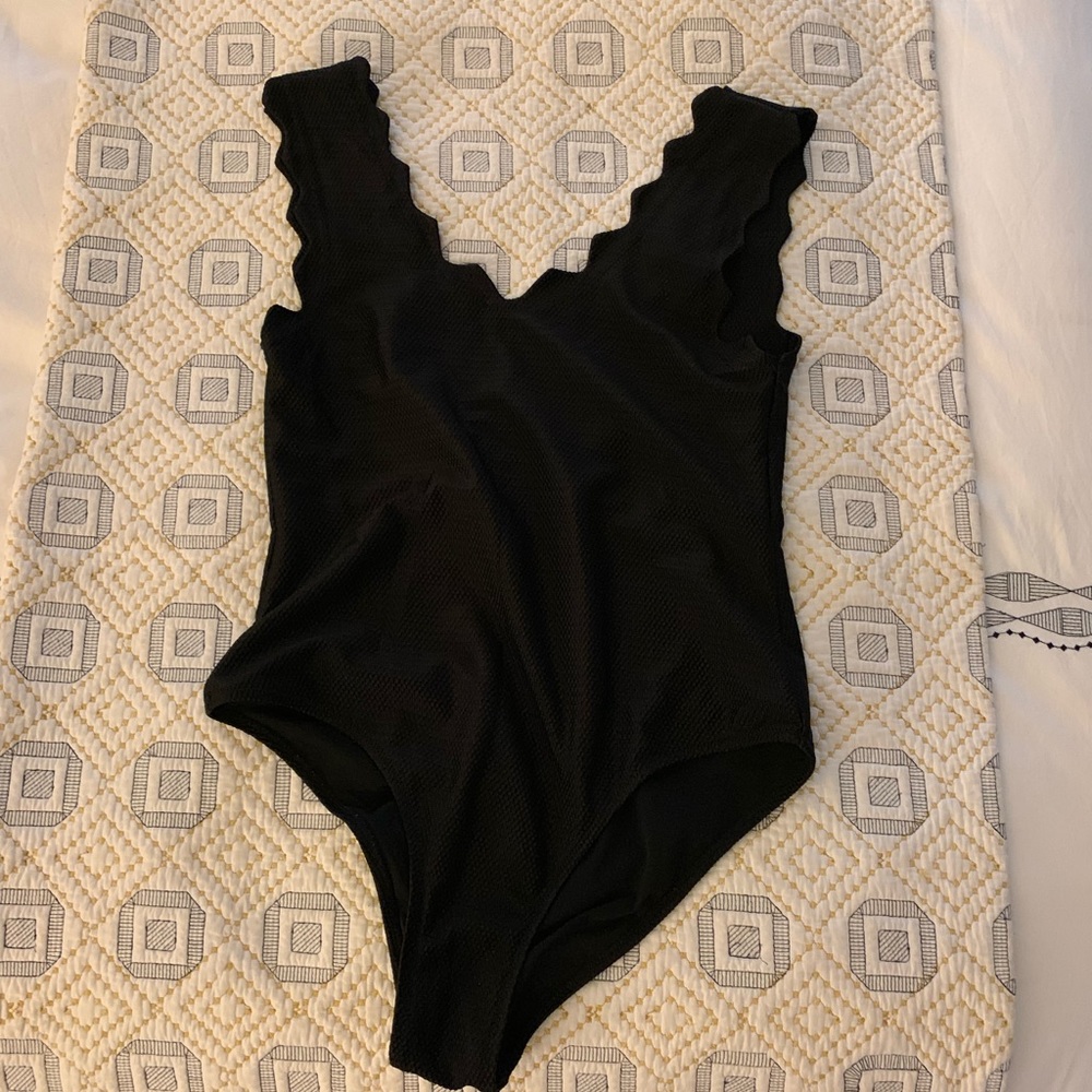 Scalloped Black One Piece Swim Suit